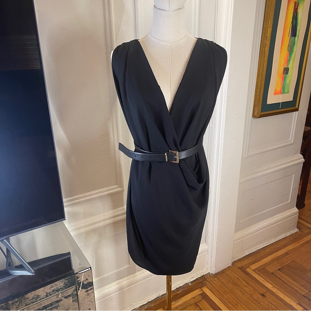 James LaCroix Cowl Shift Dress Black Size M, Draped Overlay Dress